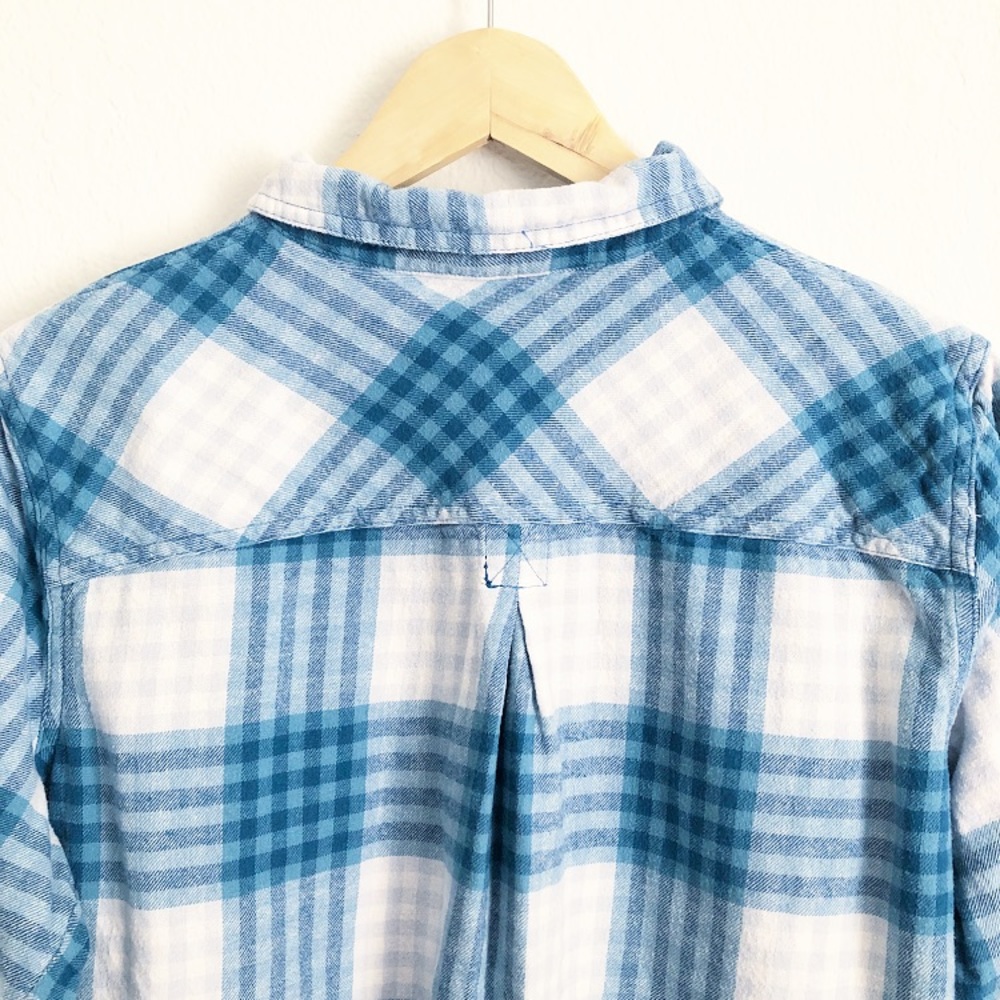 Blue and White Plaid Flannel Shirt - Picture 5 of 6